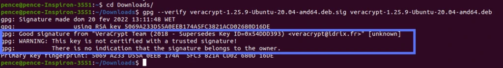 valid key message followed by the alert