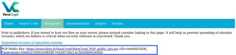 veracrypts link to the public key