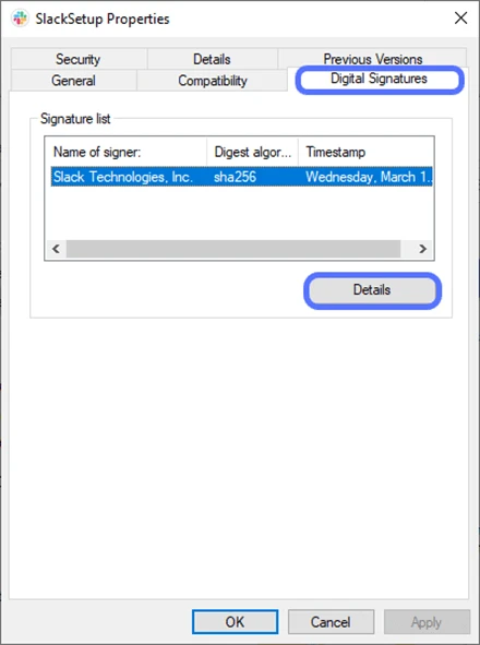 view additional information about the digital signature
